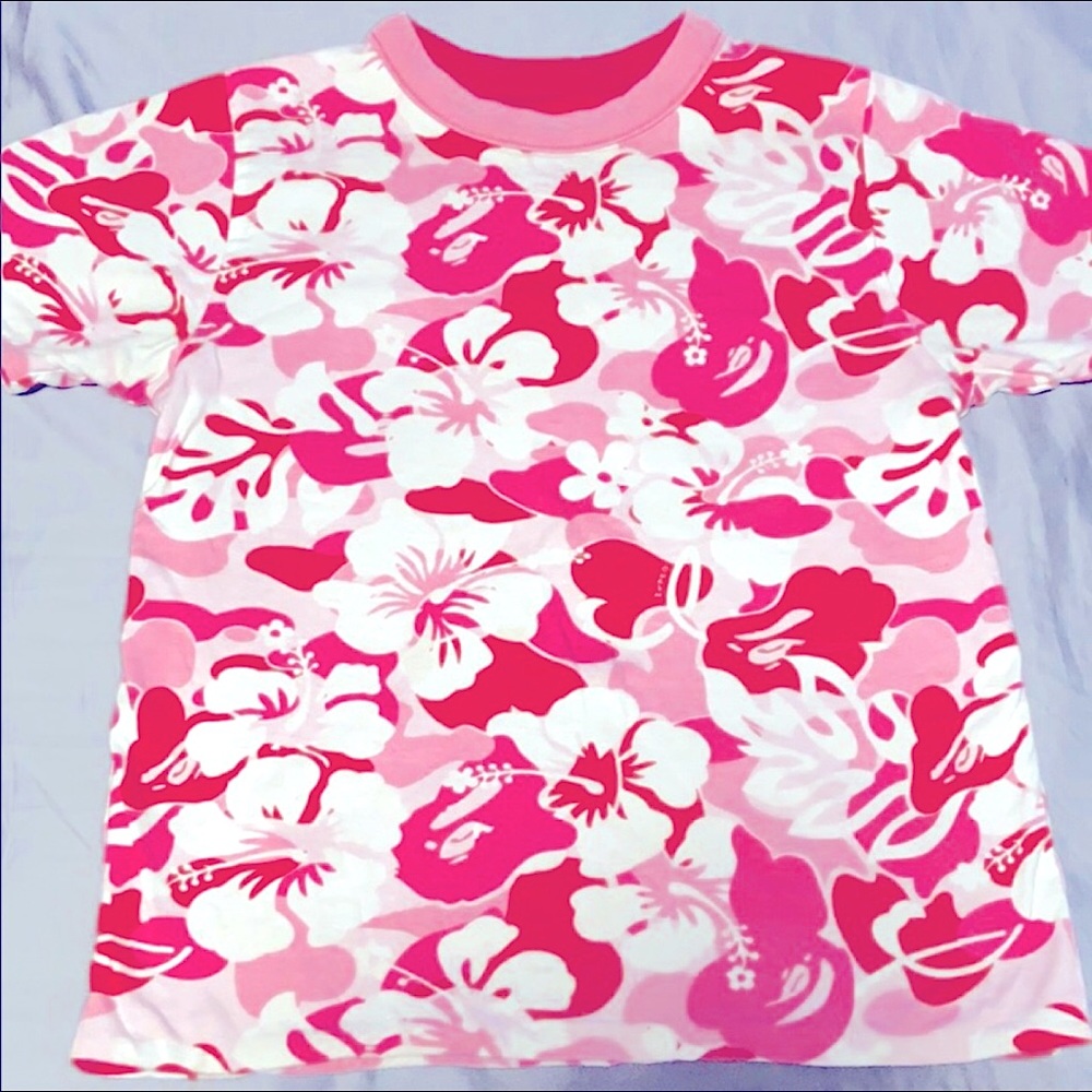 Rare reversible pink floral Bape logo tee